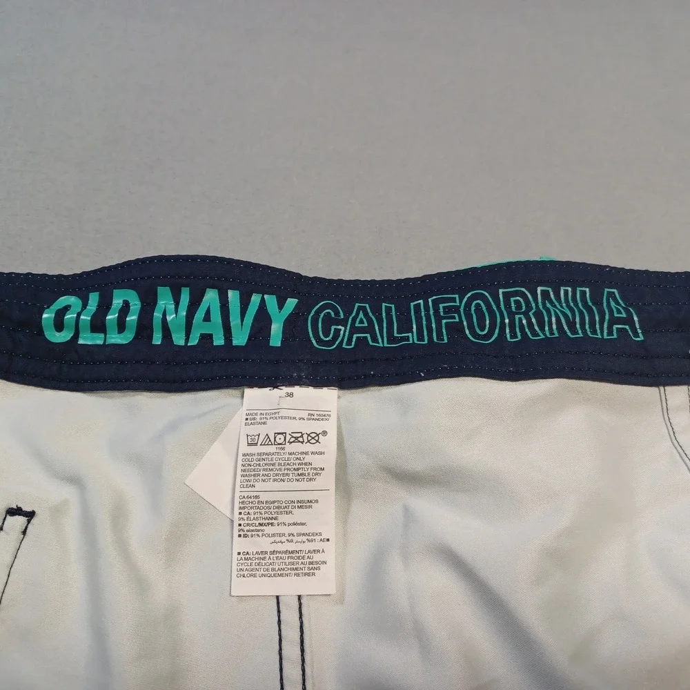 Old Navy California Mens 38 Board Shorts Teal Navy Blue Ombre Striped Swim Trunk